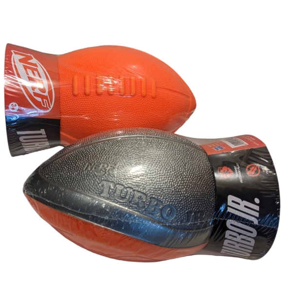Hasbro Nerf Turbo Jr. Set of 2 Orange & Silver Foam Football Toy Play Balls NWT - Picture 5 of 6